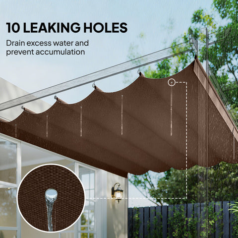Brown woven fabric pergola cover with 10 leaking holes for water drainage designed for outsunny retractable canopy