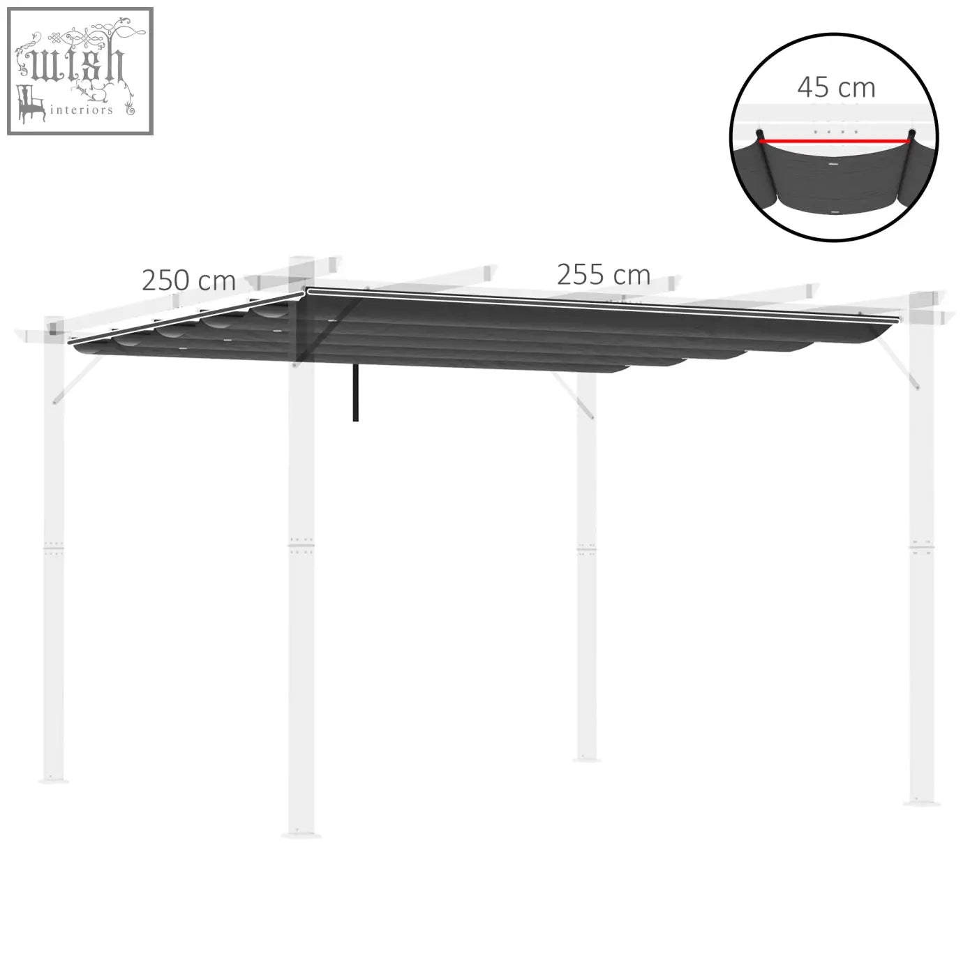 Black fabric canopy with white metal frame for outsunny pergola shade cover in dark grey with plastic coating