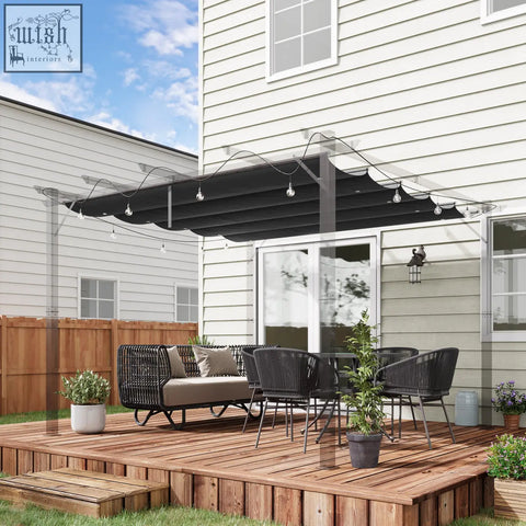Dark grey outsunny pergola shade cover with plastic coating clear side panels and string lights for 3 x 3 meter pergola