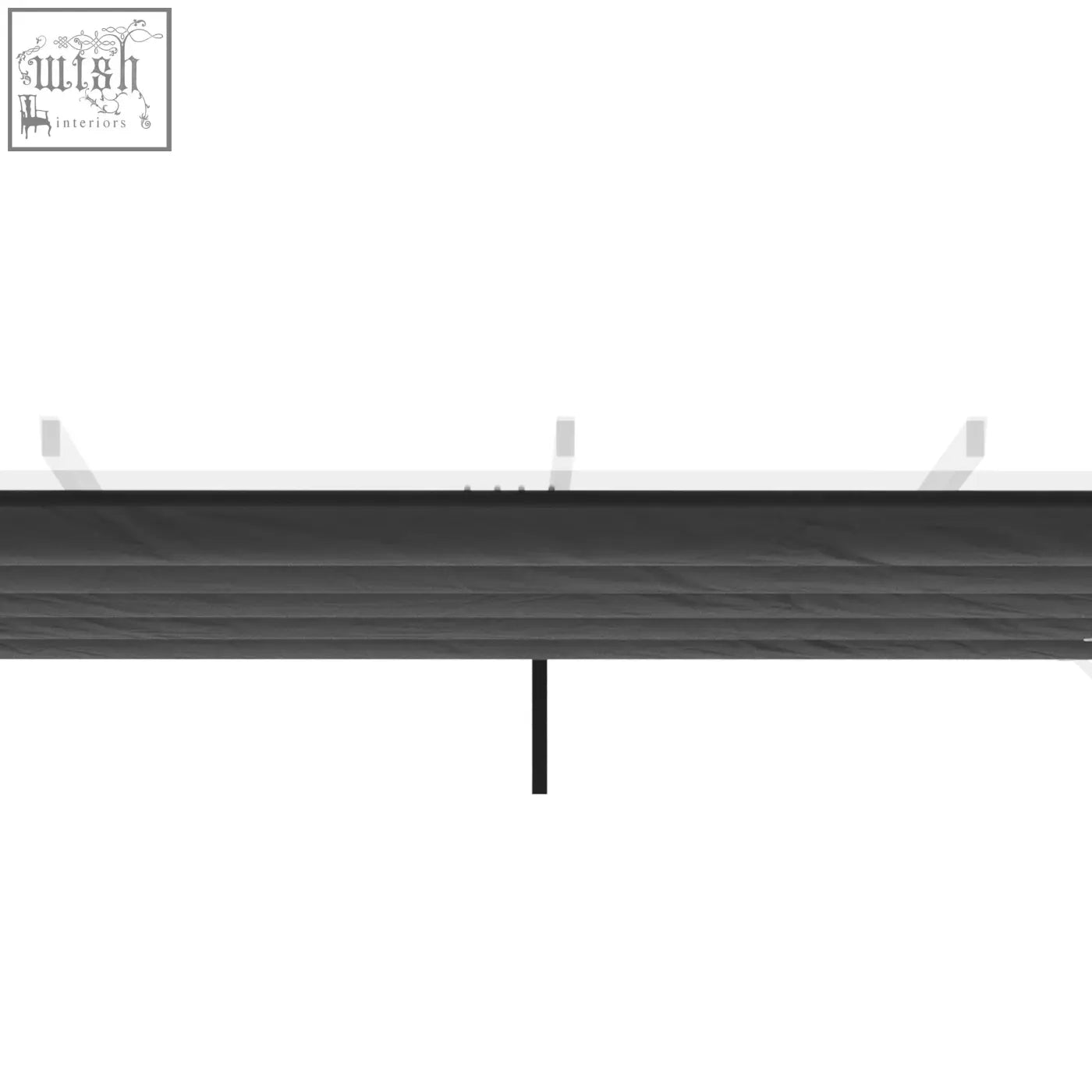 Black wooden shelf with sleek modern design and visible wood grain texture pairs with dark grey pergola shade cover with plastic coating