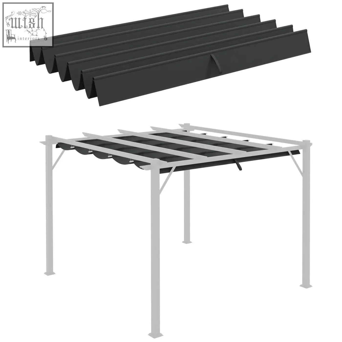 Black corrugated fabric pergola shade cover with plastic coating for outsunny retractable dark grey canopy panels