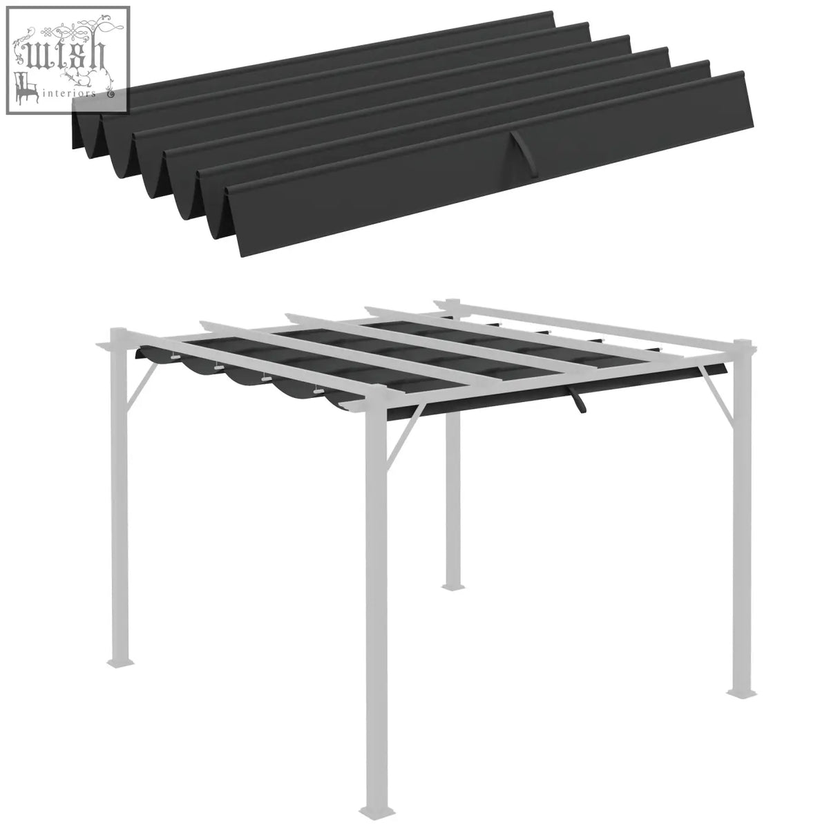Black corrugated fabric pergola shade cover with plastic coating for outsunny retractable dark grey canopy panels