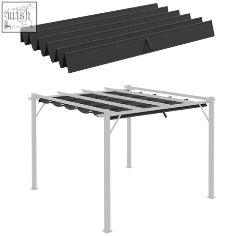 Black corrugated fabric pergola shade cover with plastic coating for outsunny retractable dark grey canopy panels