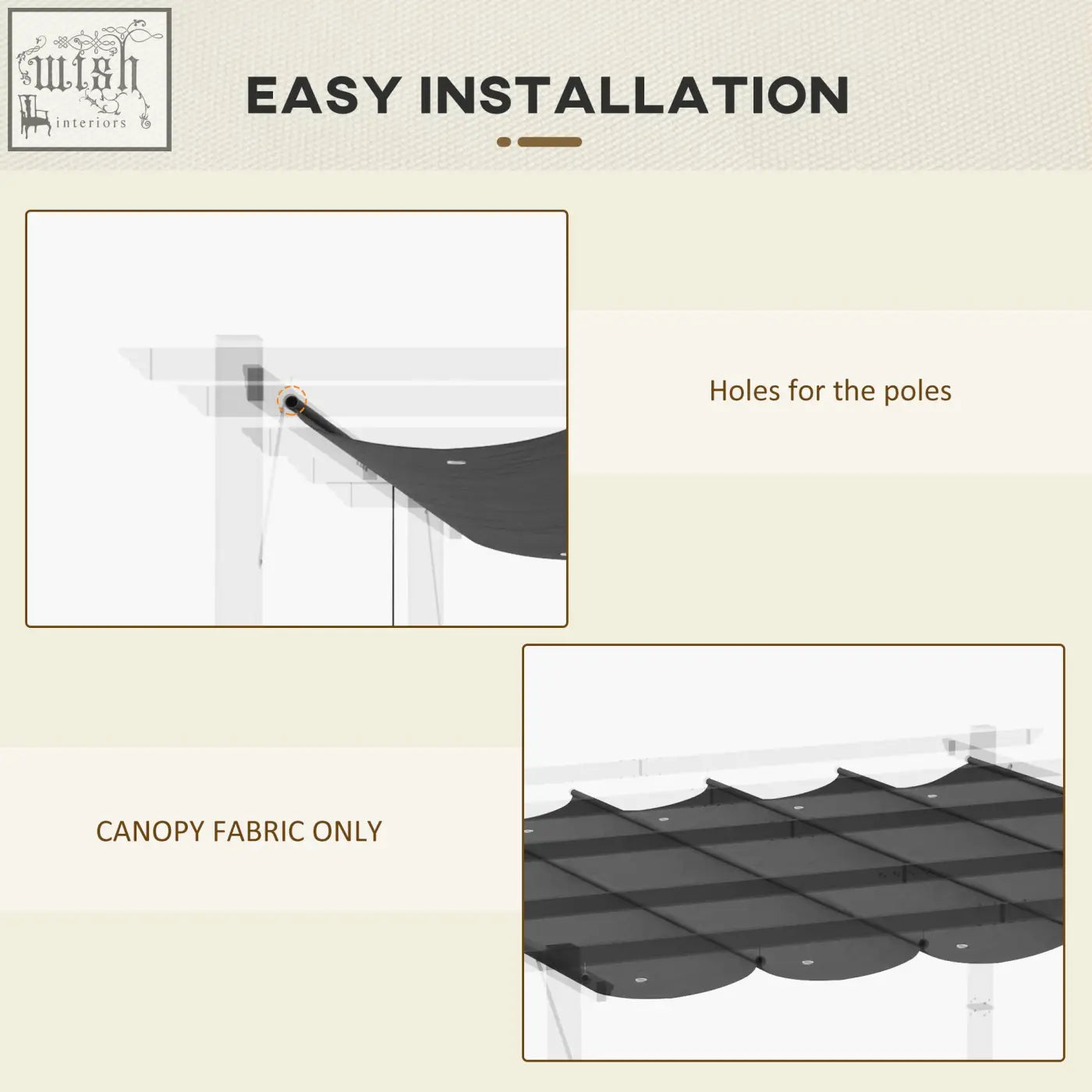 Outsunny dark grey pergola shade cover with scalloped edges and plastic coating reinforced holes for pole attachment