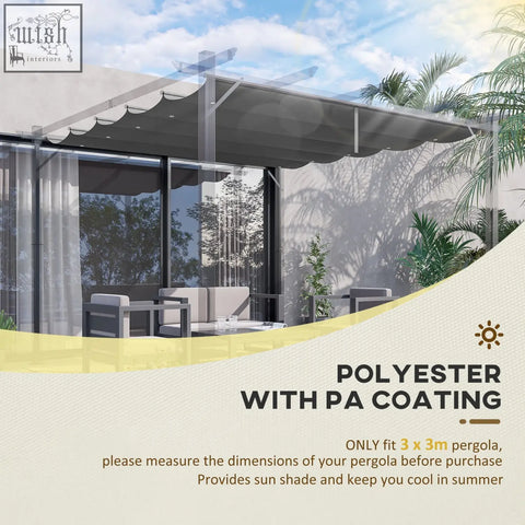 A sleek dark grey polyester pergola shade cover with plastic coating for 3x3m Outsunny retractable pergola