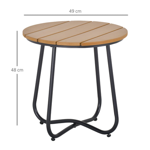 Outsunny round outdoor side table with natural wood top black solid steel legs and adjustable feet pad for garden use
