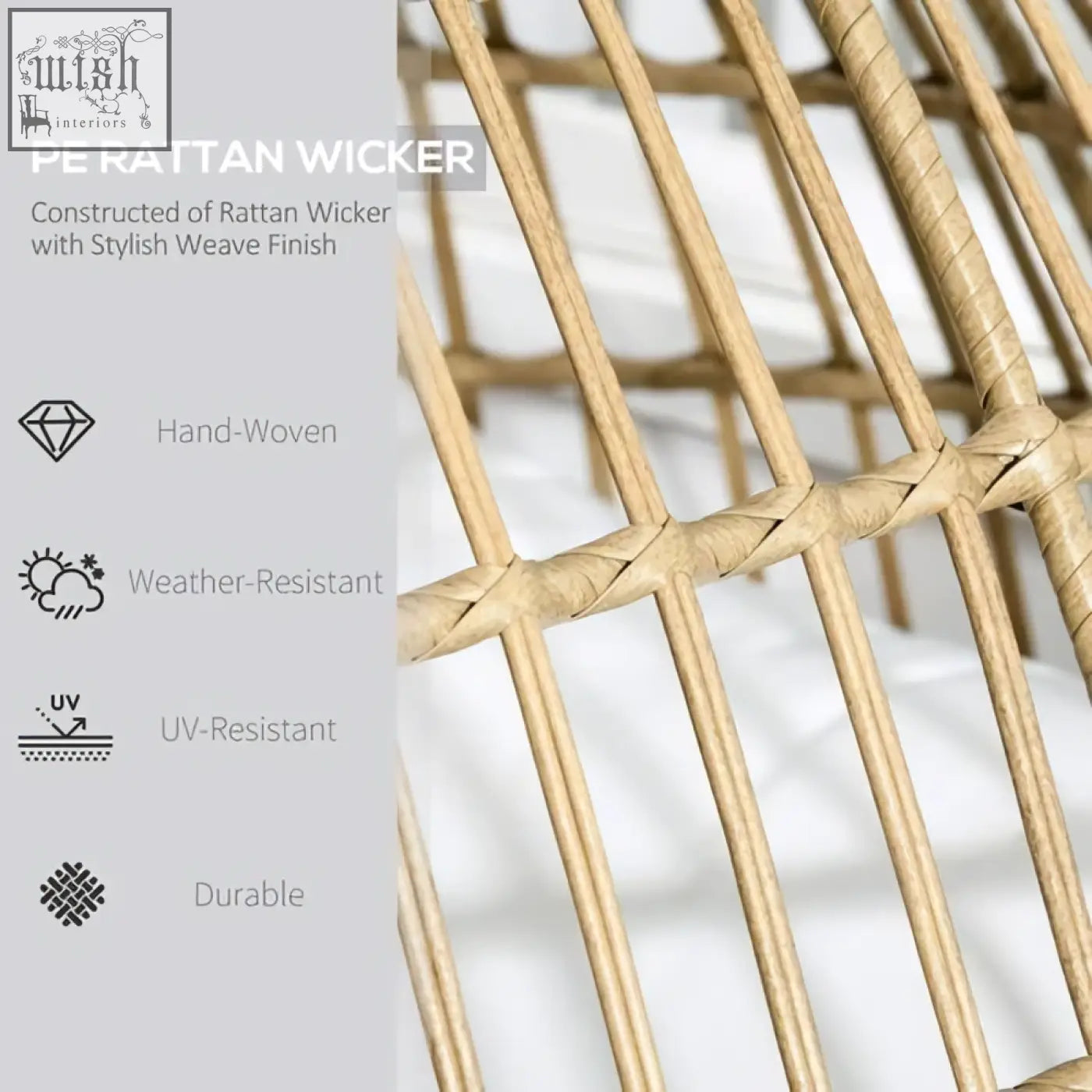 Beige pe rattan egg chair with hand-woven stylish weave and adjustable foot knobs for outdoor garden use