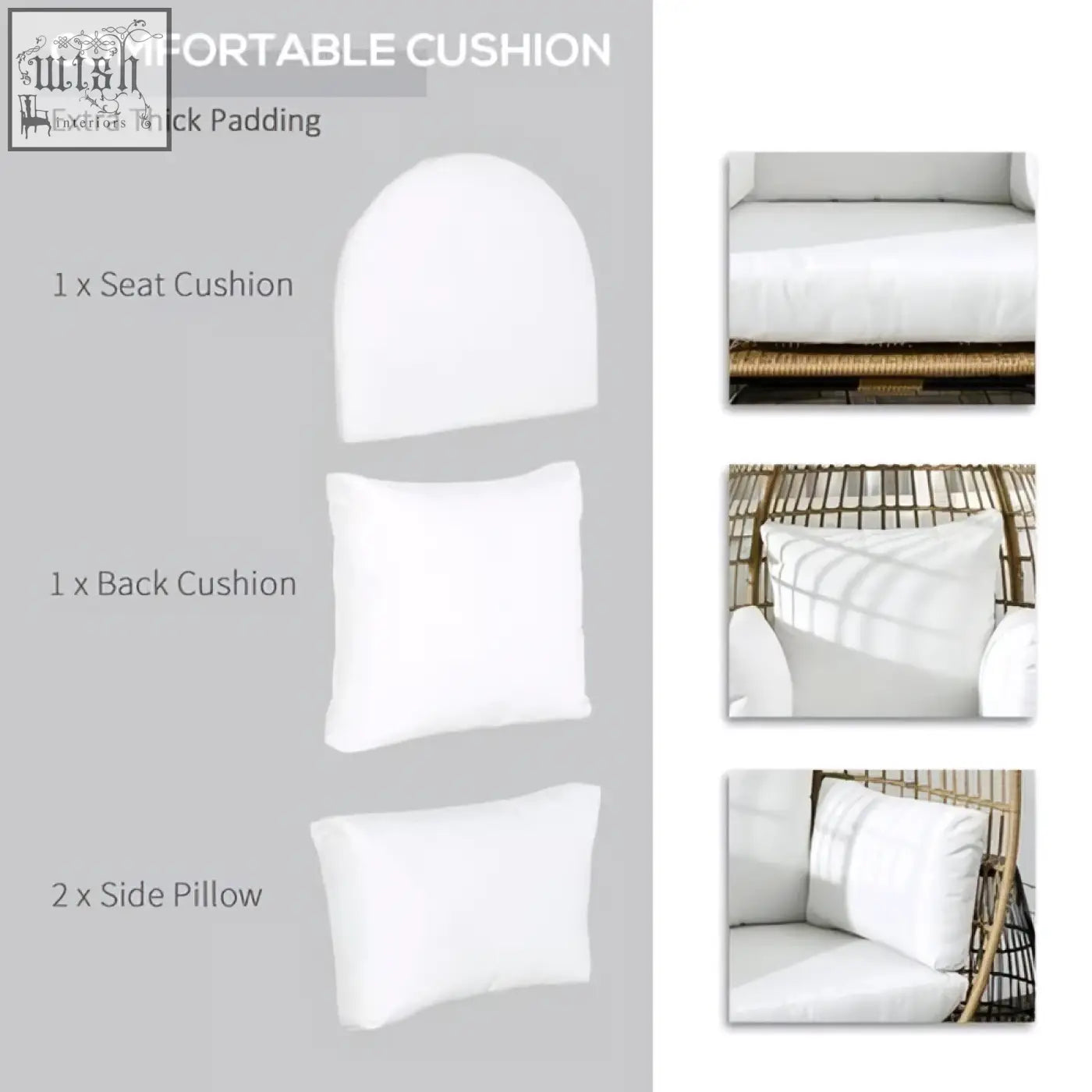 White extra thick padded cushion set for outsunny khaki round pe rattan egg chair with adjustable foot knobs