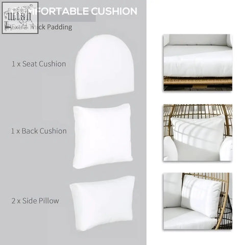 White extra thick padded cushion set for outsunny khaki round pe rattan egg chair with adjustable foot knobs