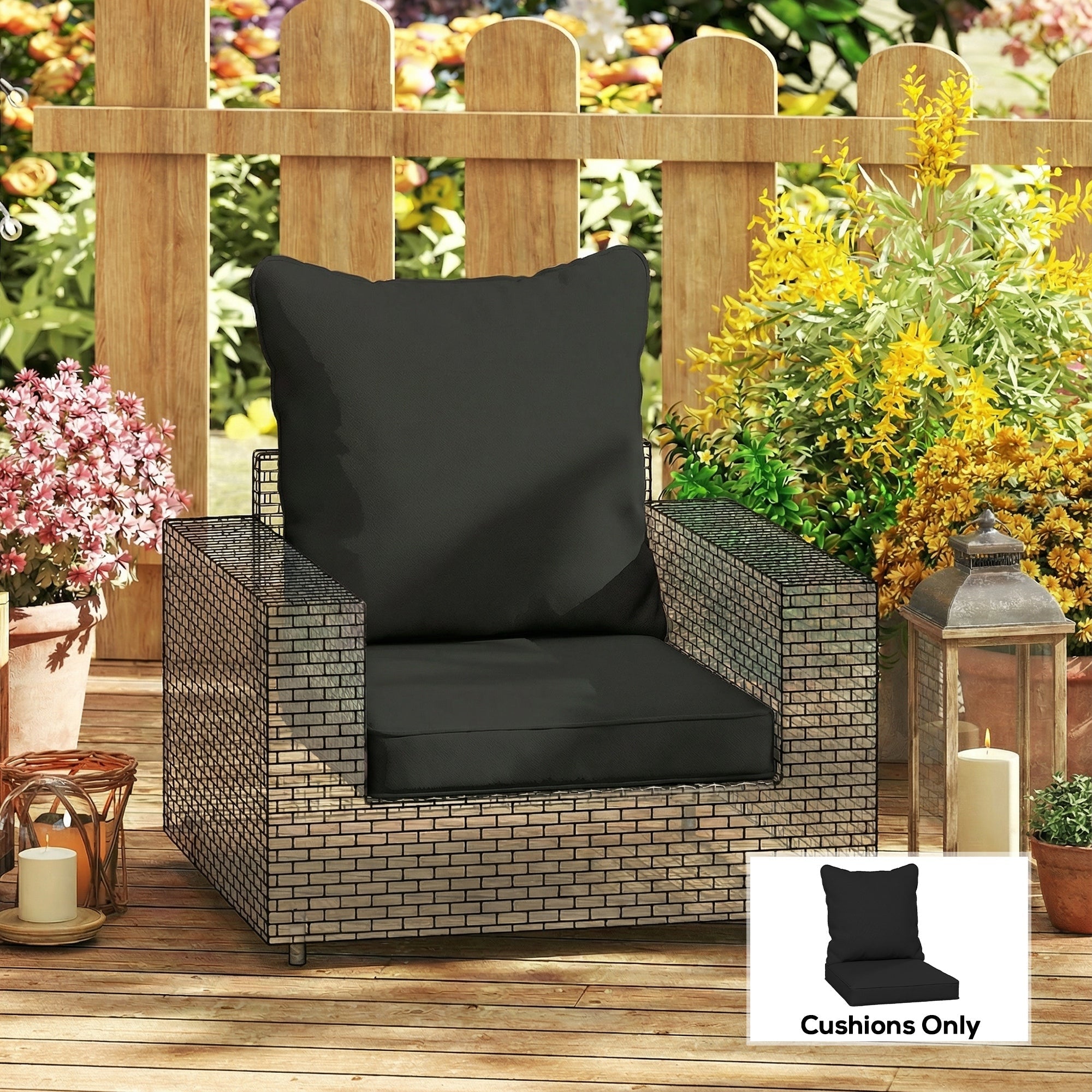 Outsunny black seat and back padded cushion set designed for outdoor wicker armchair with perfect cushion dimensions