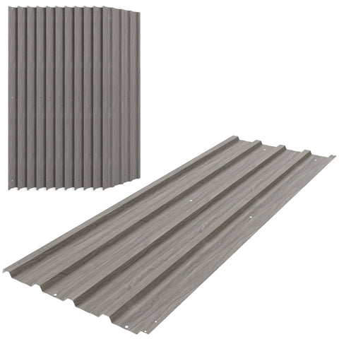 Outsunny set of 12 grey wood effect corrugated galvanised steel panels with wood grain texture for roofing use