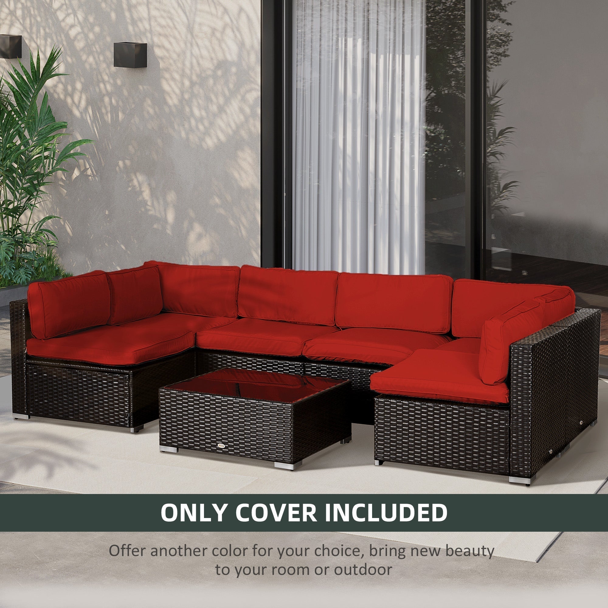 Black wicker outdoor sectional sofa with vibrant red cushions and matching coffee table from outsunny set of 14 cushion covers