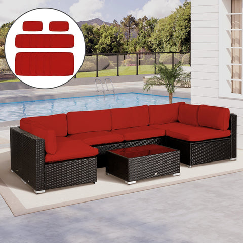 Red cushioned outdoor sectional sofa with black wicker frame featuring six seat covers from outsunny set with cushion dimension