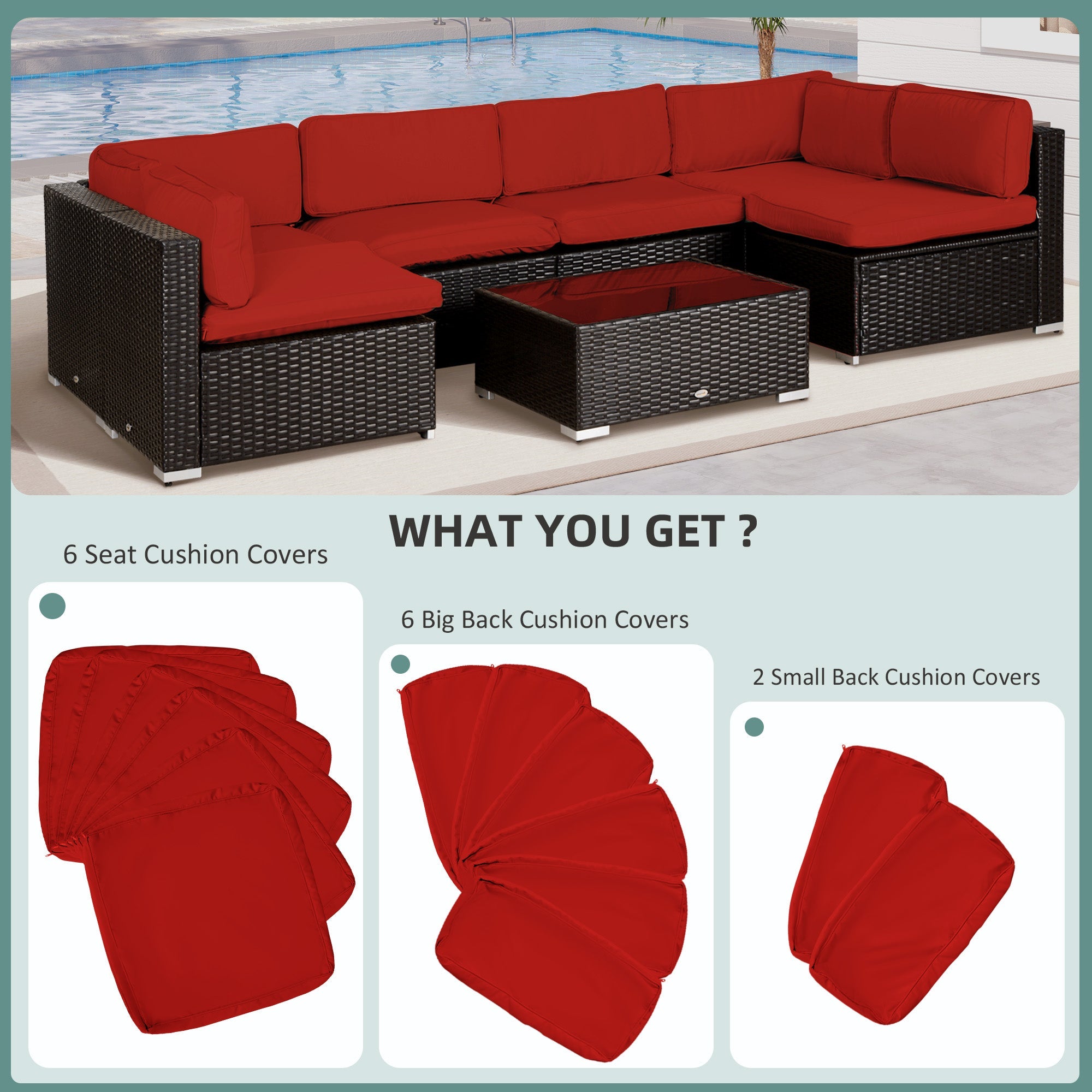 Red outdoor sectional sofa with black wicker frame and red cushion covers from outsunny set of 14 cushion covers