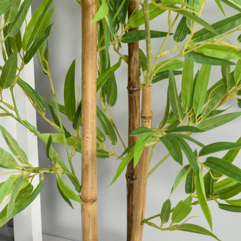 Outsunny set of 2 artificial bamboo trees with slender light brown stalks and vibrant green leaves in heavy pots for indoor outdoor use