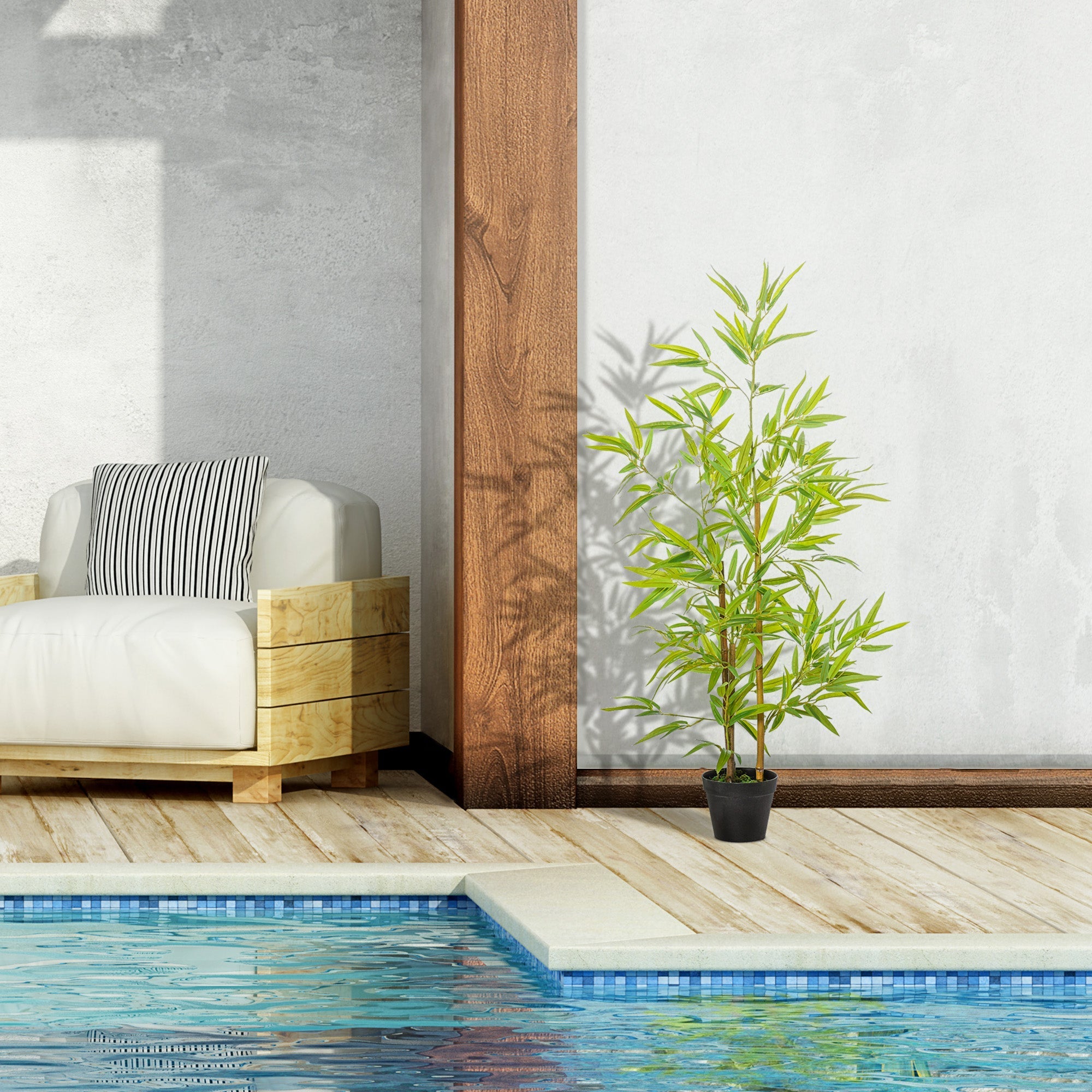 Outsunny set of 2 artificial bamboo trees with tall green bamboo tree in black pot for indoor outdoor decoration