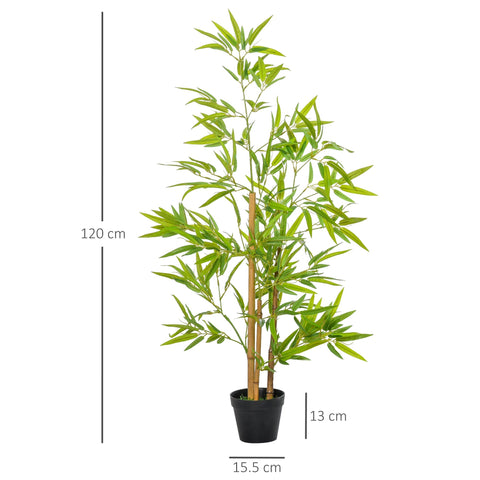 Outsunny set of 2 artificial bamboo trees 120cm tall with green leaves and light brown stalks in black pots