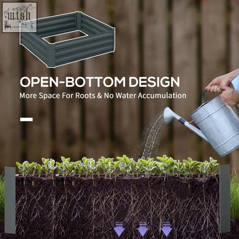 Outsunny set of 2 dark grey galvanized corrugated metal raised garden beds with open-bottom design for easy drainage