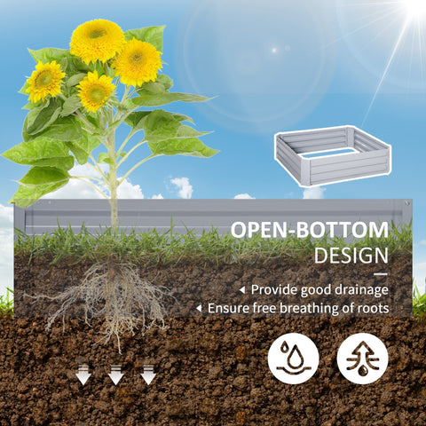 Outsunny set of 2 grey galvanized metal raised garden beds with open-bottom design for flowers and herbs
