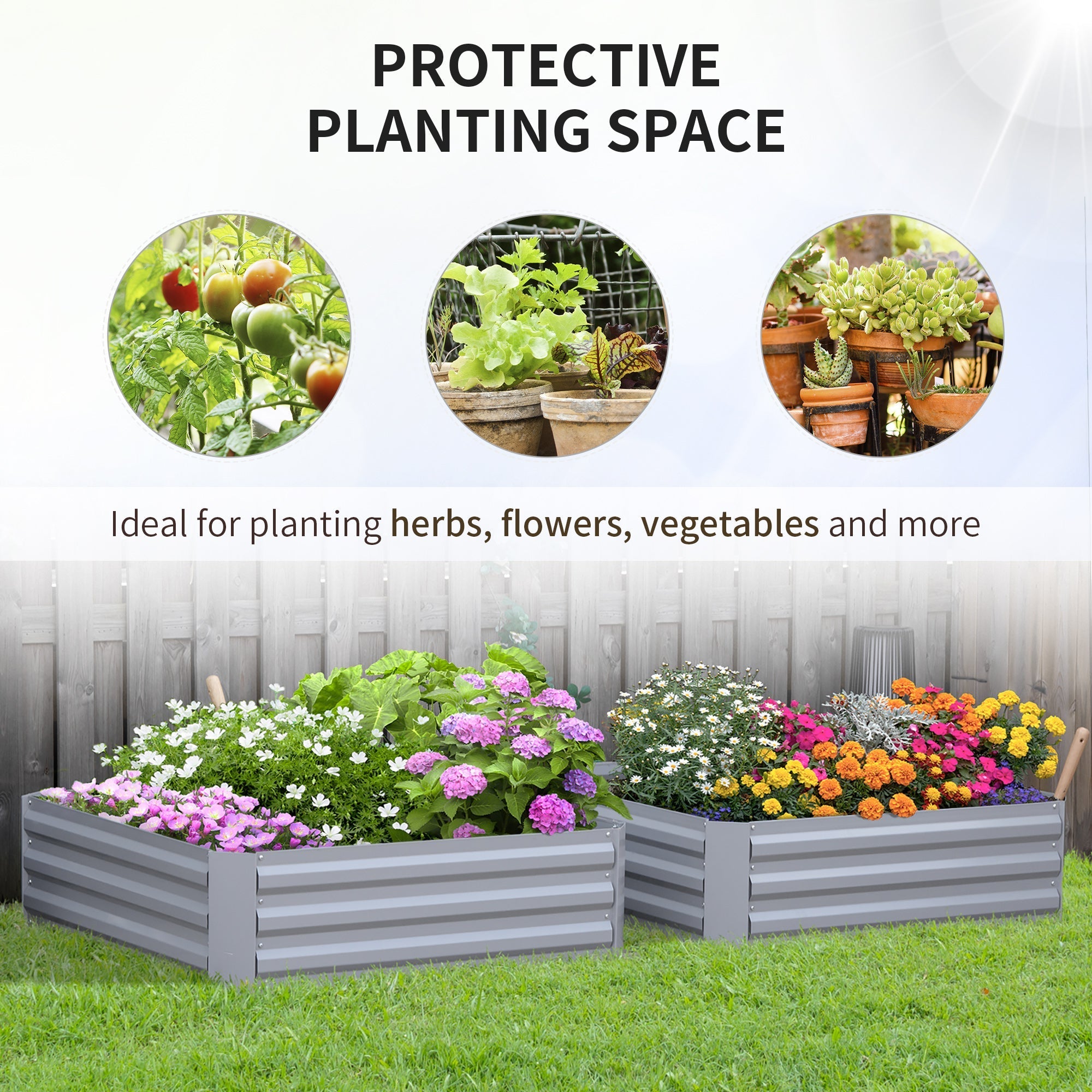 Gray corrugated metal raised garden bed set of 2 by outsunny ideal for flowers herbs 100x100x30cm raised garden bed
