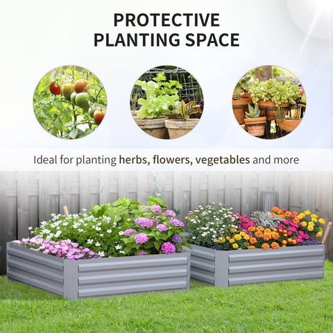 Gray corrugated metal raised garden bed set of 2 by outsunny ideal for flowers herbs 100x100x30cm raised garden bed