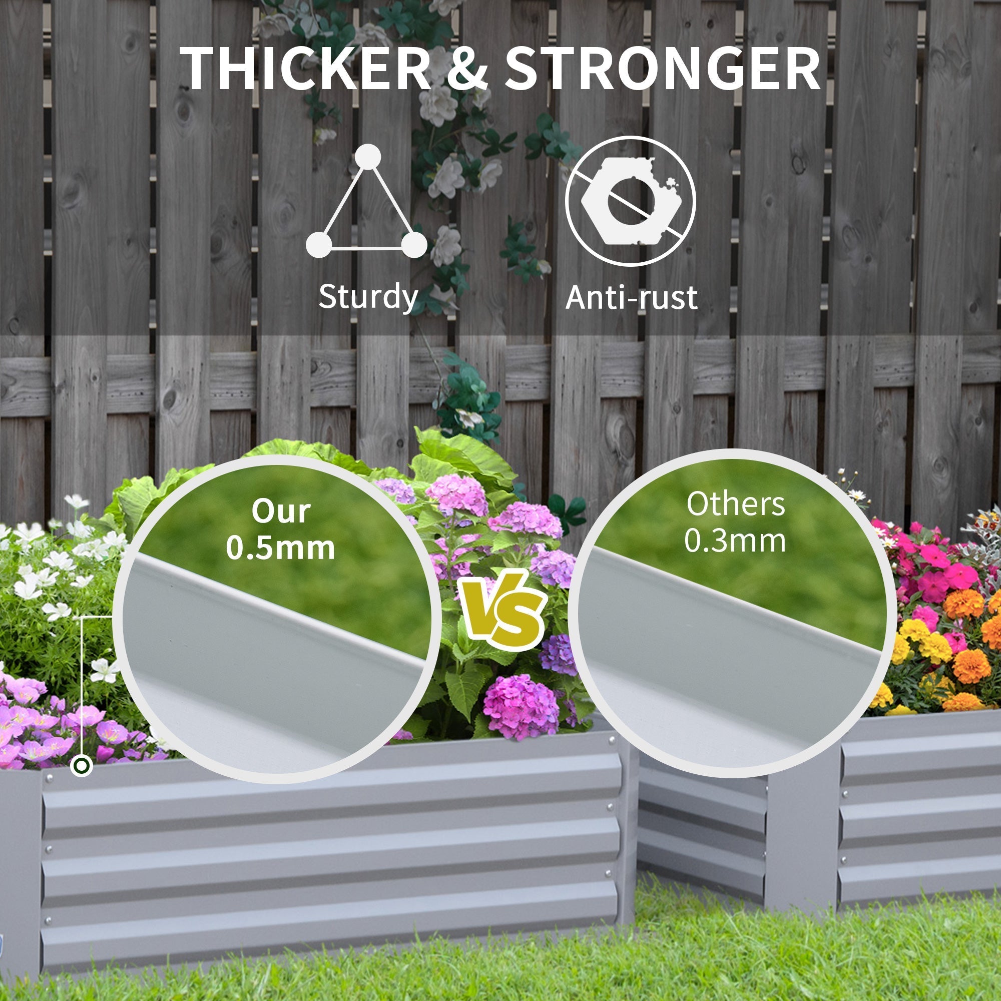 Gray corrugated metal raised garden bed set of 2 by Outsunny with 05mm thickness for sturdy anti-rust use