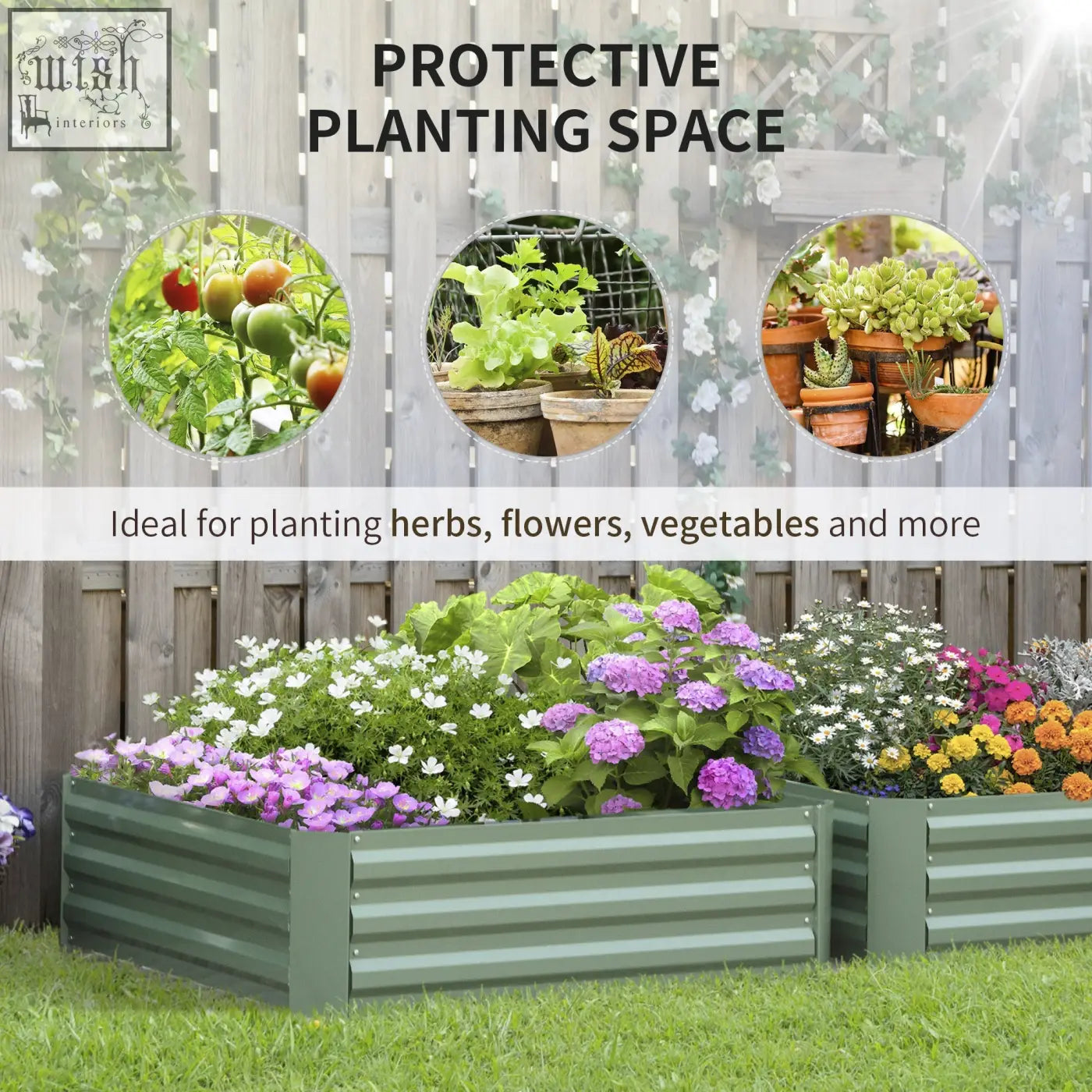 Green corrugated metal raised garden bed set of 2 by outsunny elevated galvanised planter box for herbs and flowers