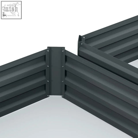 Dark grey corrugated metal raised garden bed panels joined at a corner for outsunny elevated garden bed set