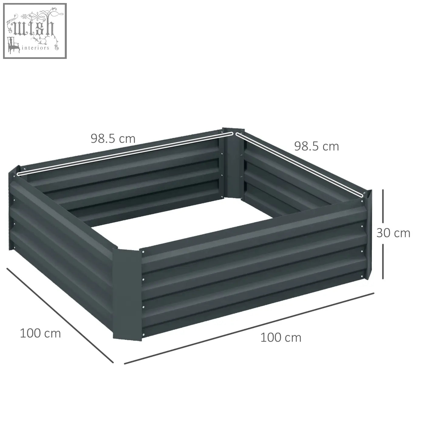 Dark grey corrugated metal raised garden bed 100x98.5x30 cm perfect for flowers and herbs outdoors