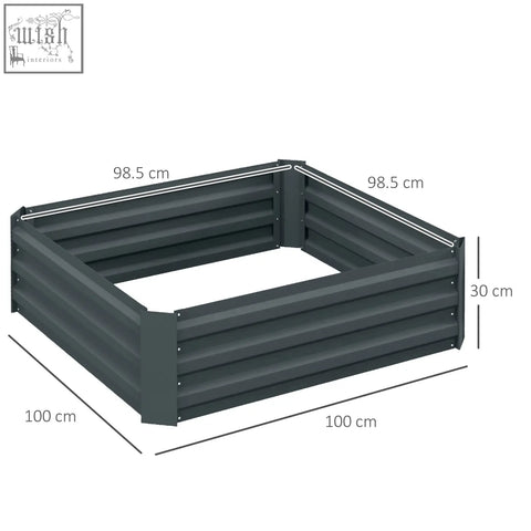 Dark grey corrugated metal raised garden bed 100x98.5x30 cm perfect for flowers and herbs outdoors