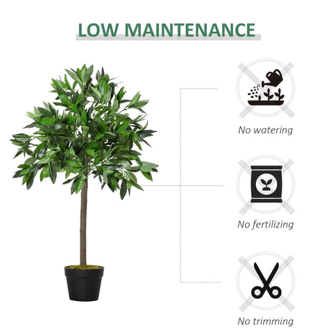 Outsunny set of 2 artificial bay laurel topiary trees in sleek black pots with lush year round green foliage for indoor outdoor decor