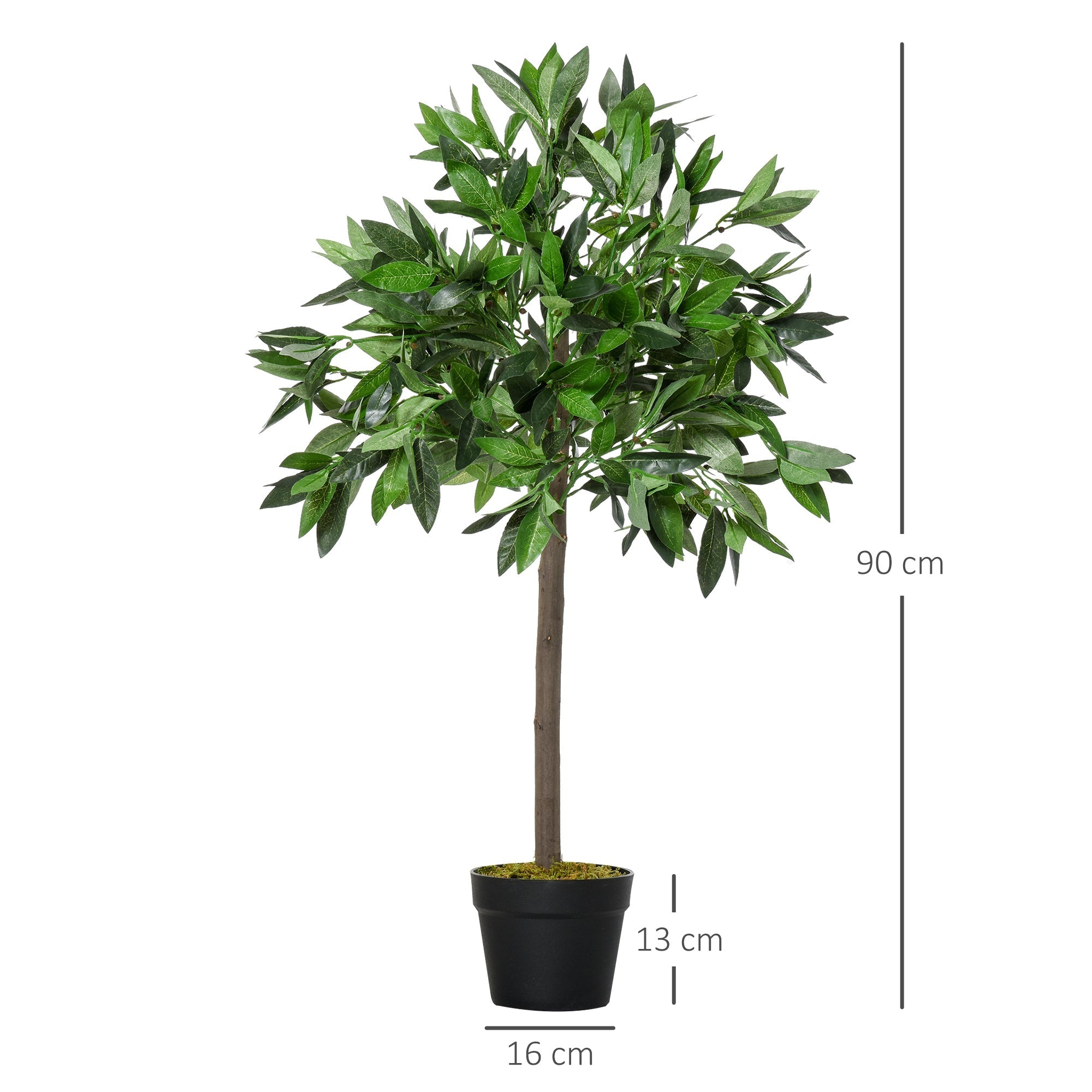 Outsunny set of 2 artificial bay tree topiary trees 90cm tall with lush year round green leaves in black pots perfect for indoor outdoor decor