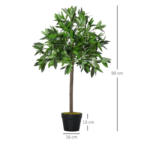 Outsunny set of 2 artificial bay tree topiary trees 90cm tall with lush year round green leaves in black pots perfect for indoor outdoor decor