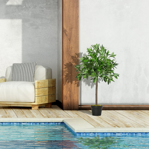 Small artificial bay tree with lush green leaves in black pot perfect for year round indoor outdoor decor
