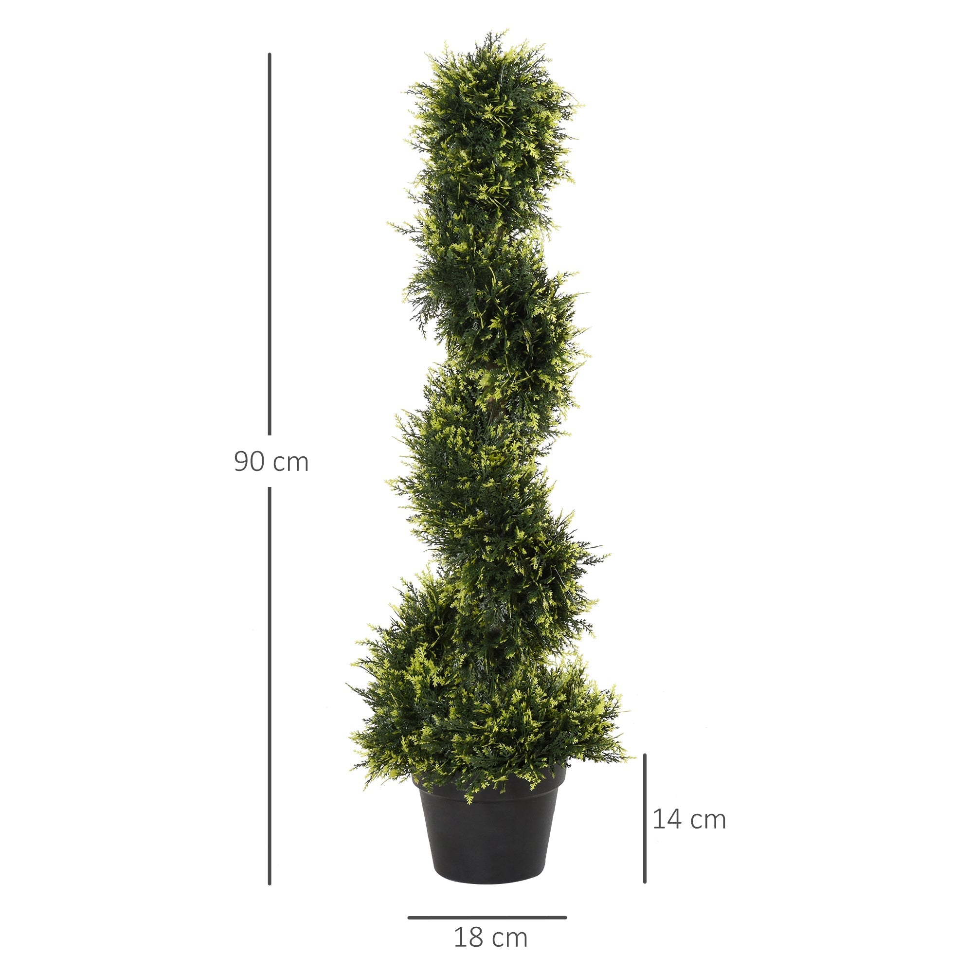 Outsunny set of 2 90cm artificial green spiral topiary trees with dense foliage in sleek black pots for home and office decor