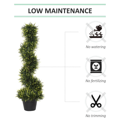 Outsunny set of 2 artificial spiral topiary trees with dark green foliage in black pots perfect for indoor outdoor décor