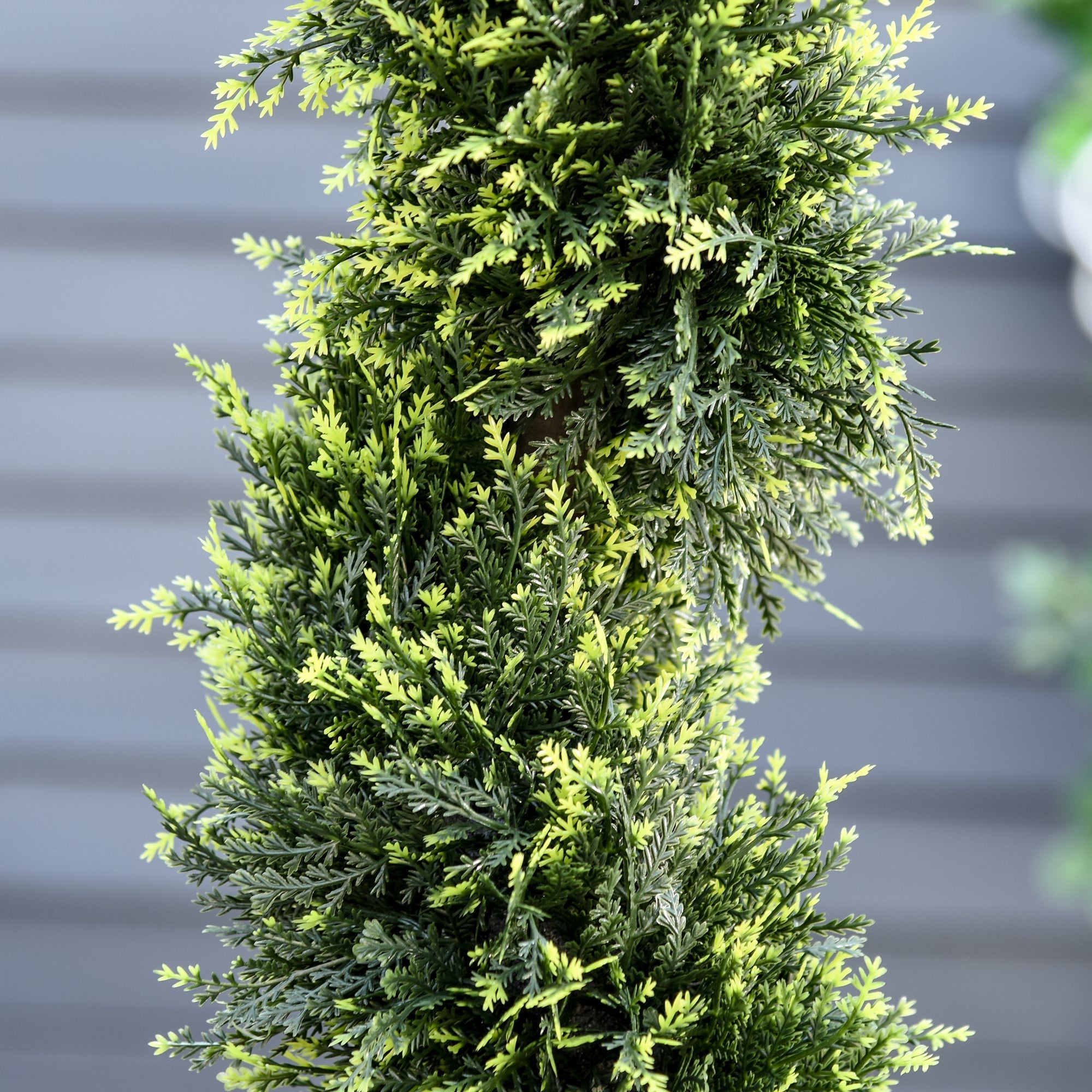 Outsunny set of 2 artificial spiral topiary trees with lush green and yellow-green foliage in pots for indoor outdoor décor