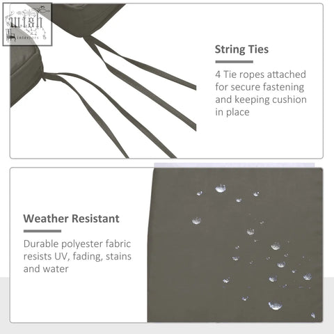 Dark grey outdoors polyester fabric covers cushion with two tie fastenings for secure outdoor furniture use