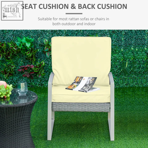 Outsunny cream white seat and back cushion set with polyester fabric covers for rattan outdoor furniture