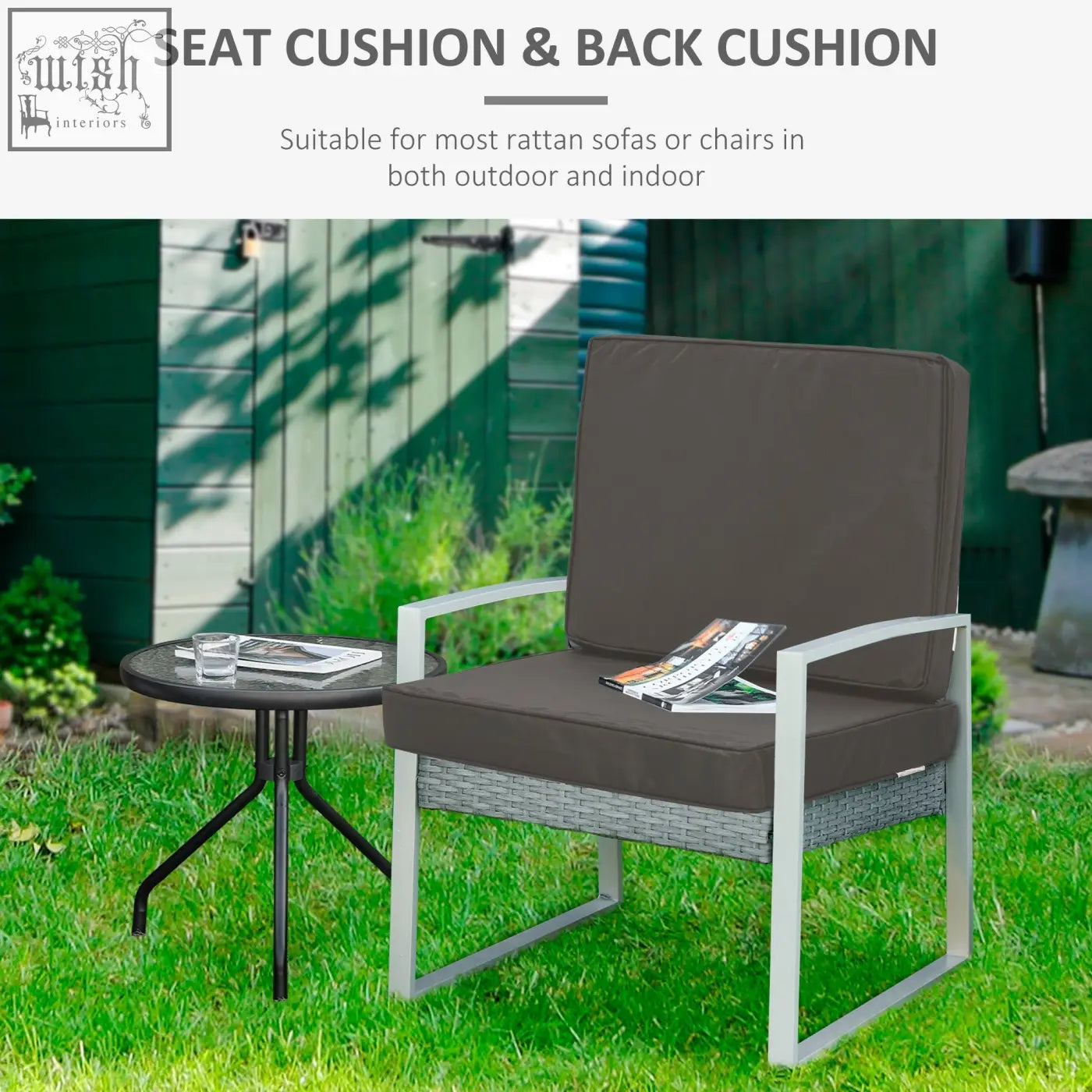 Outsunny set of 2 dark grey seat and back cushions with polyester fabric covers for rattan outdoor furniture