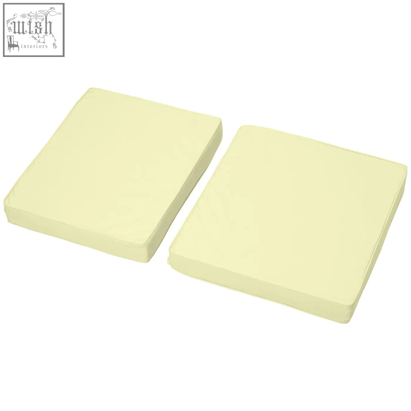 Two pale yellow square Outsunny garden seat and back cushions with polyester fabric covers for outdoor furniture