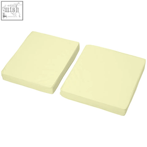 Two pale yellow square Outsunny garden seat and back cushions with polyester fabric covers for outdoor furniture