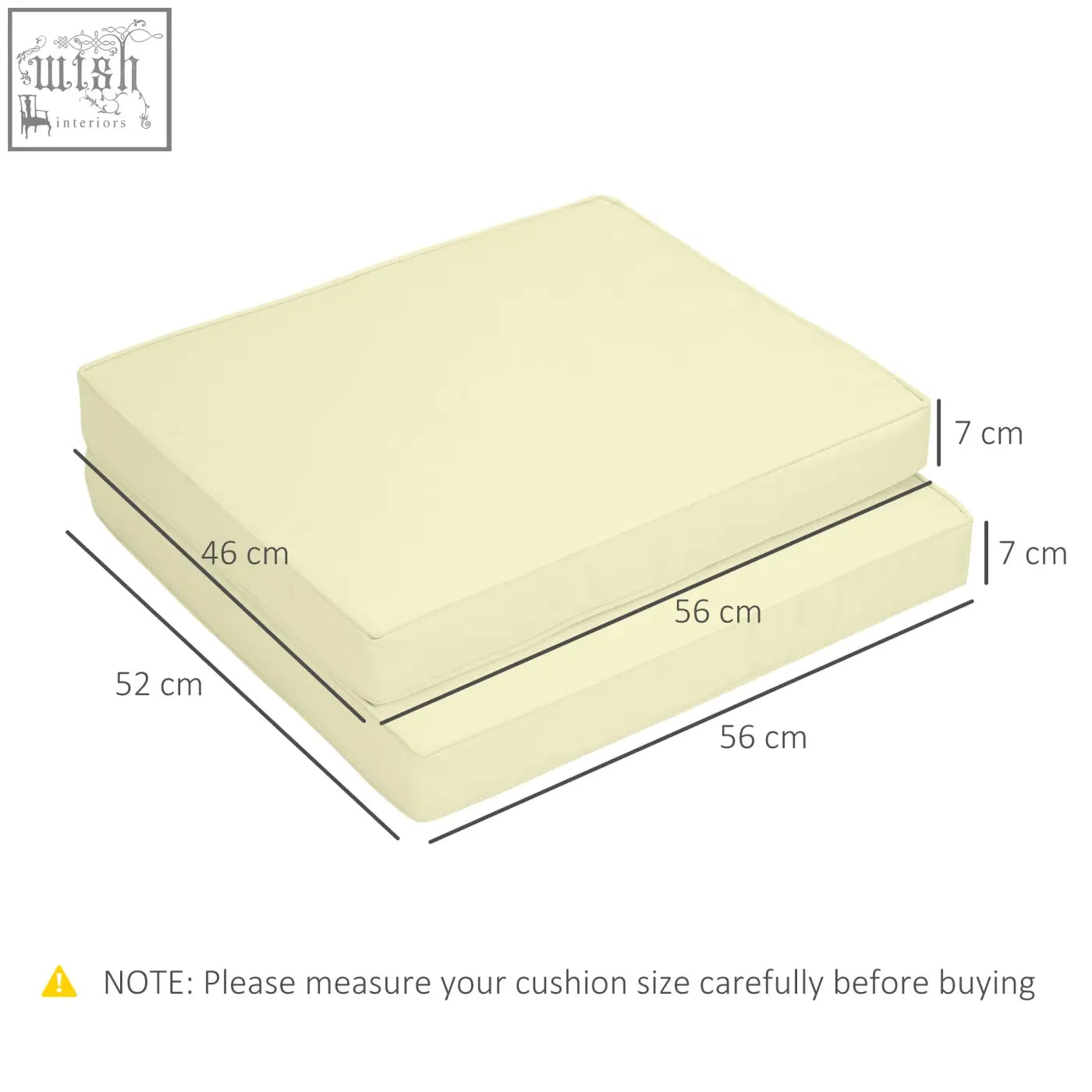 Cream-colored rectangular outdoor seat cushion with soft polyester fabric covers and padded interior for garden furniture