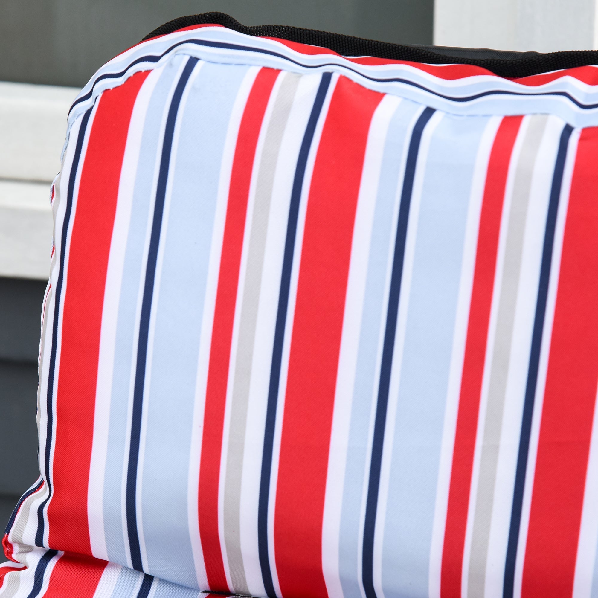 Outsunny set of 2 garden sun lounger cushions in red blue and navy stripes with black edges on powder coated tubular steel frames
