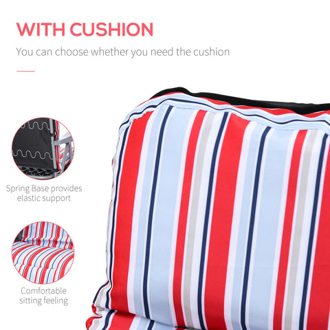 Outsunny set of 2 outdoor garden sun loungers with red white navy striped cushions and powder coated tubular steel frames