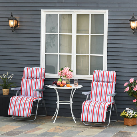Outsunny set of 2 garden sun loungers with red and white striped fabric and grey powder coated tubular steel frames