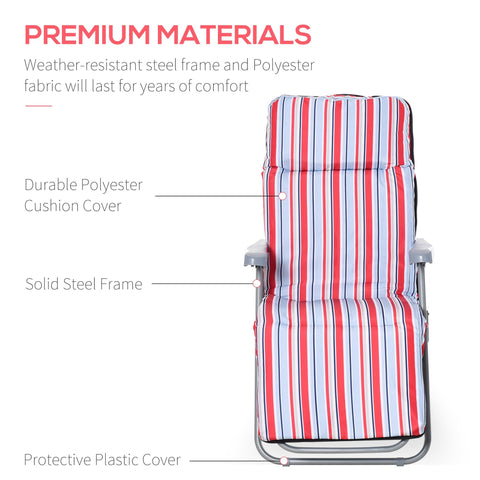 Outsunny set of 2 cushioned red white and navy blue striped polyester folding chairs with powder coated tubular steel frame