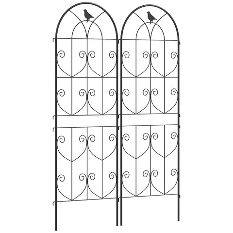 Outsunny set of two black wrought iron garden trellises with heart patterns and bird silhouettes offer lots for climbing plants