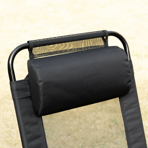 Outsunny black metal outdoor patio chaise lounge chairs with padded headrest and foldable design shown from the back
