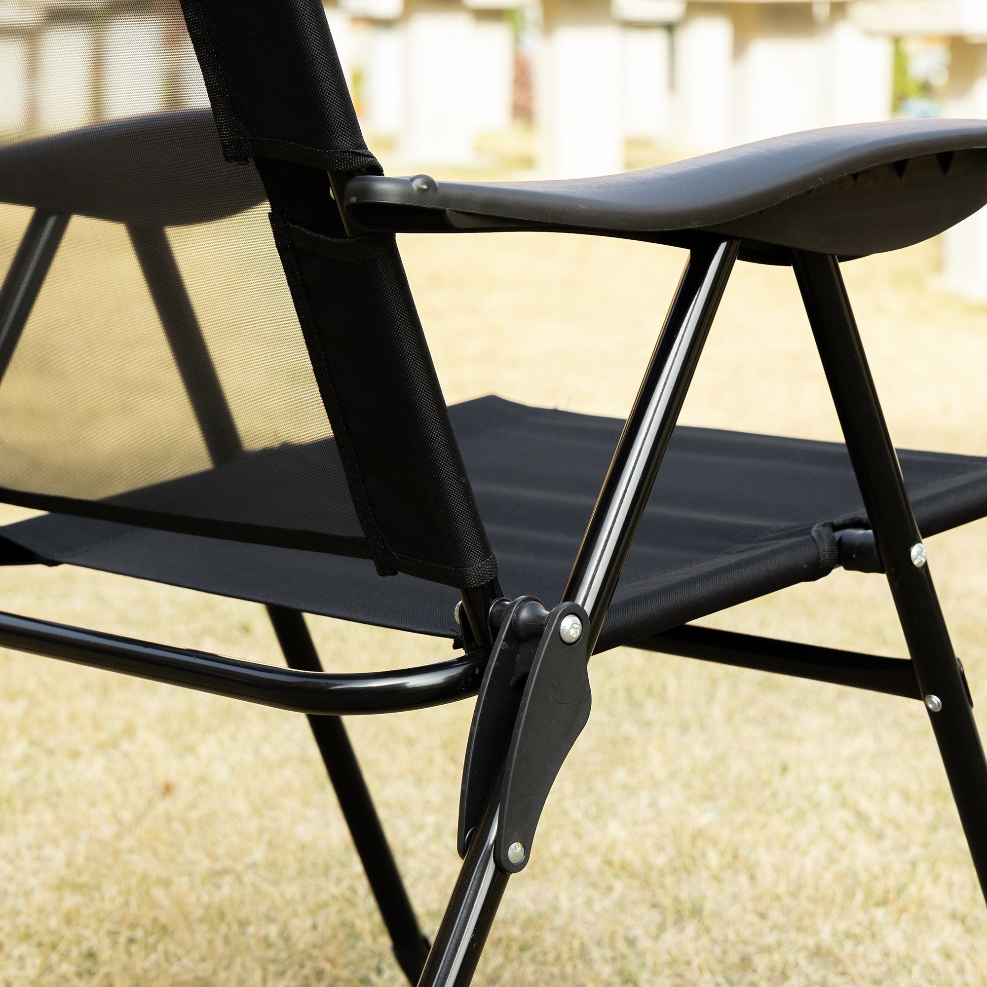 Outsunny set of 2 black folding camp chairs with padded seat mesh back sleek metal frame and foldable design